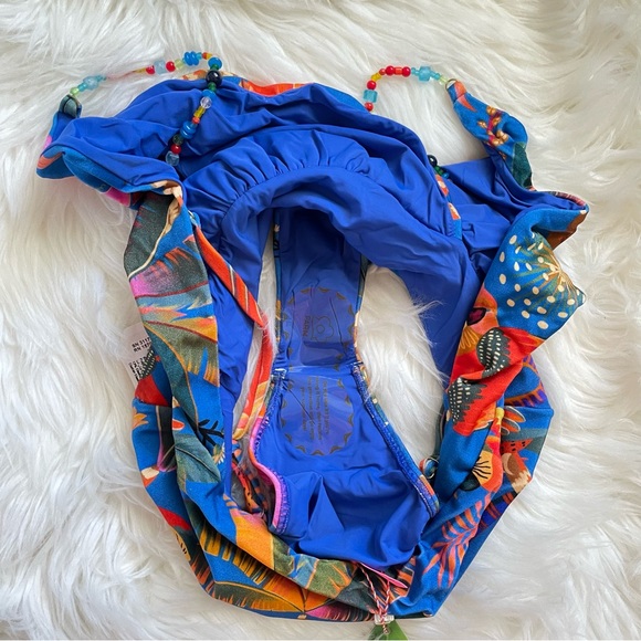 FARM Rio One Piece Swimsuit NWT Macaw Party in Party Blue Tropical Print Large - Picture 15 of 16